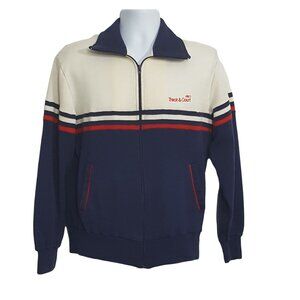 Vtg 70s M Track and Court Acrylic Warm Up Track Jacket Red White Blue Full Zip